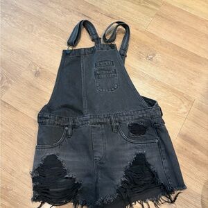 Blank NYC Charcoal Distressed Denim Overalls